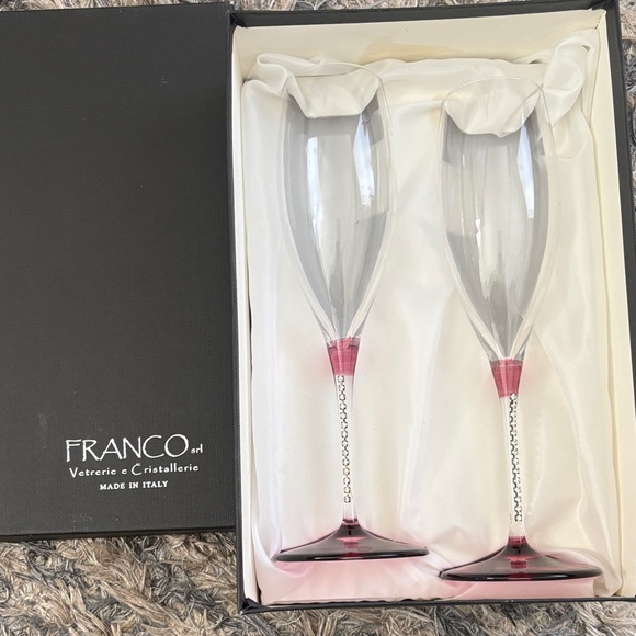Franco Glass Champagne Flutes with Crystals & Pink Accents, One Pair - Picture 5 of 5